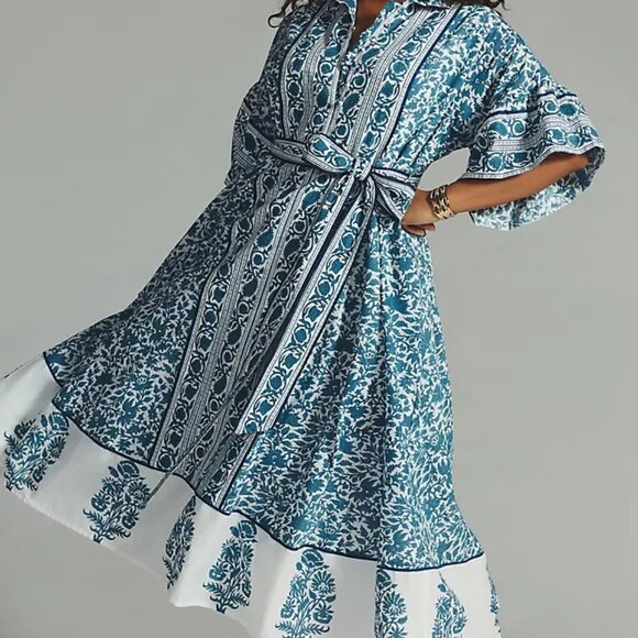 Anthropologie Sue Sartor Palladio Kaftan Blue Maxi Dress - Picture 3 of 10